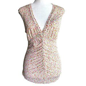ETRO Milano Floral Print Sleeveless Shirt Top Blouse Size 44 /10 Stretch Fitted